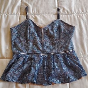 Devlin Babydoll Floral Lace Cropped Tank Top Women's M Light Blue